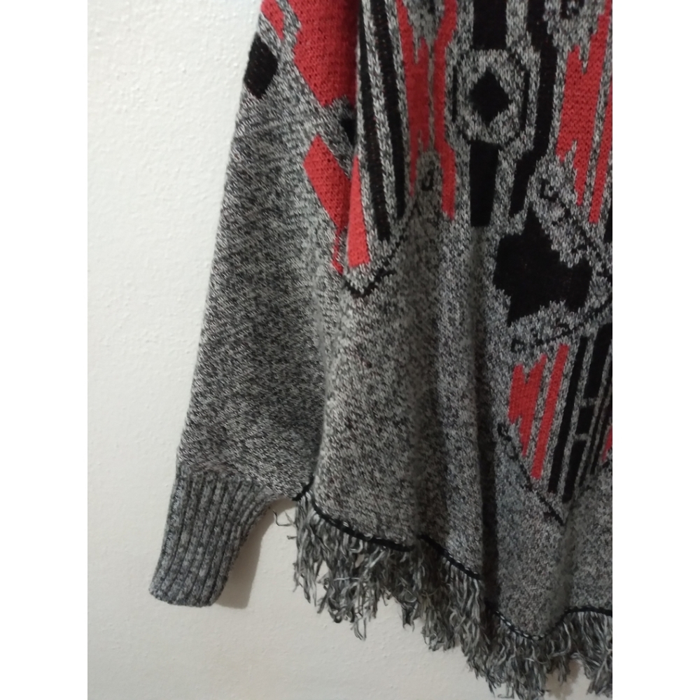 BOGO ITEM- Mossimo Poncho Sweater Aztec Print Fringe Hem Fall Essential Crewneck - Picture 2 of 4